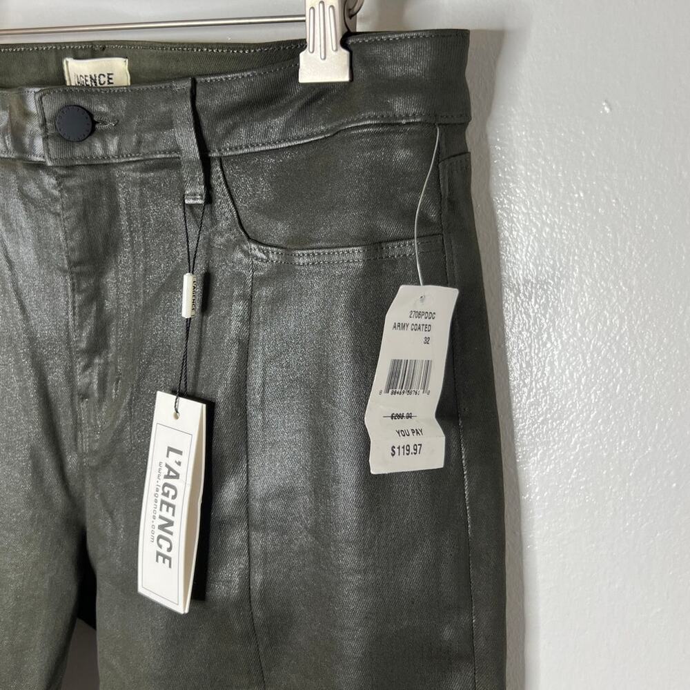 L'Agence Women's Jyothi High Rise Split Ankle Army Coated Jeans NEW ~ Size 32 - Picture 7 of 9